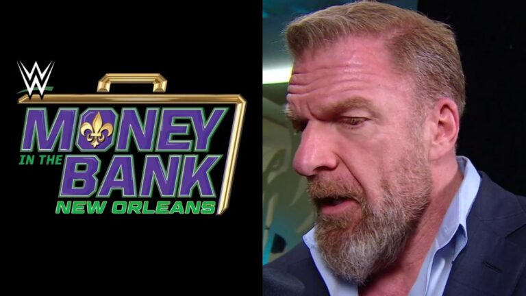 The WWE Money in the Bank 2026 logo next to Triple H