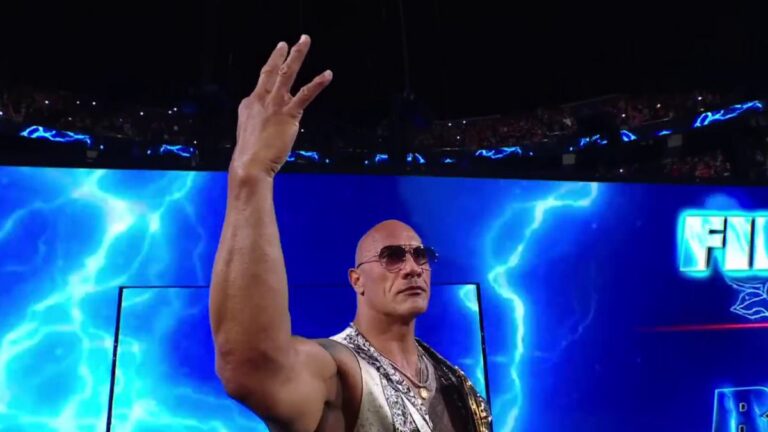 The Rock gestures at WWE Bad Blood