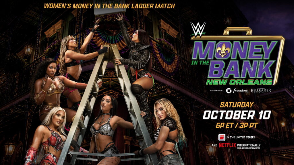 WWE Money In The Bank 2026 poster featuring the women's Ladder match participants