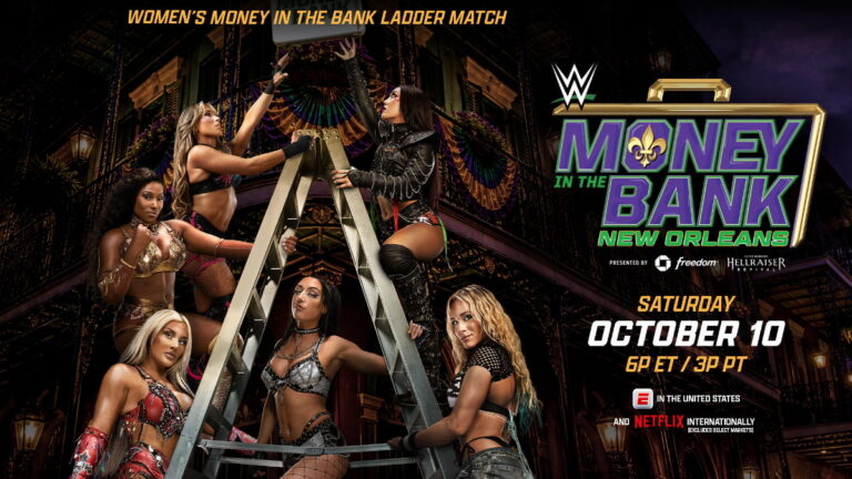 WWE Money In The Bank 2026 poster featuring the women's Ladder match participants