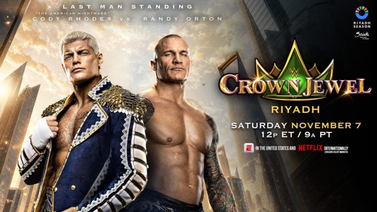 WWE Crown Jewel logo, Cody Rhodes and Randy Orton