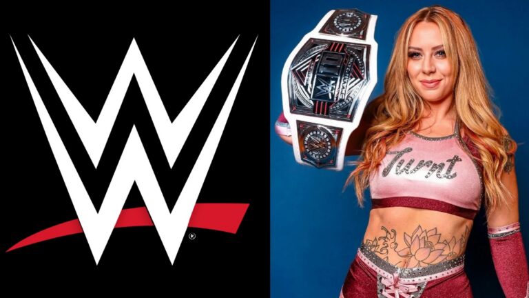 WWE logo and Laynie Luck