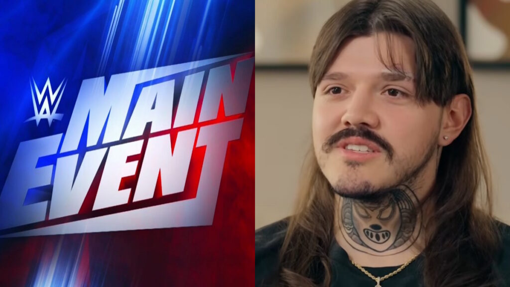 WWE Main Event logo and Dominik Mysterio