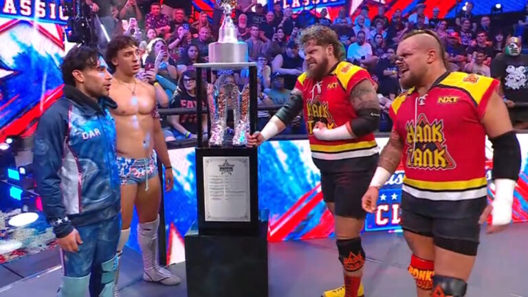 WWE Dusty Rhodes Tag Team Classic trophy, Romeo Moreno, Noam Dar, Hank Walker and Tank Ledger