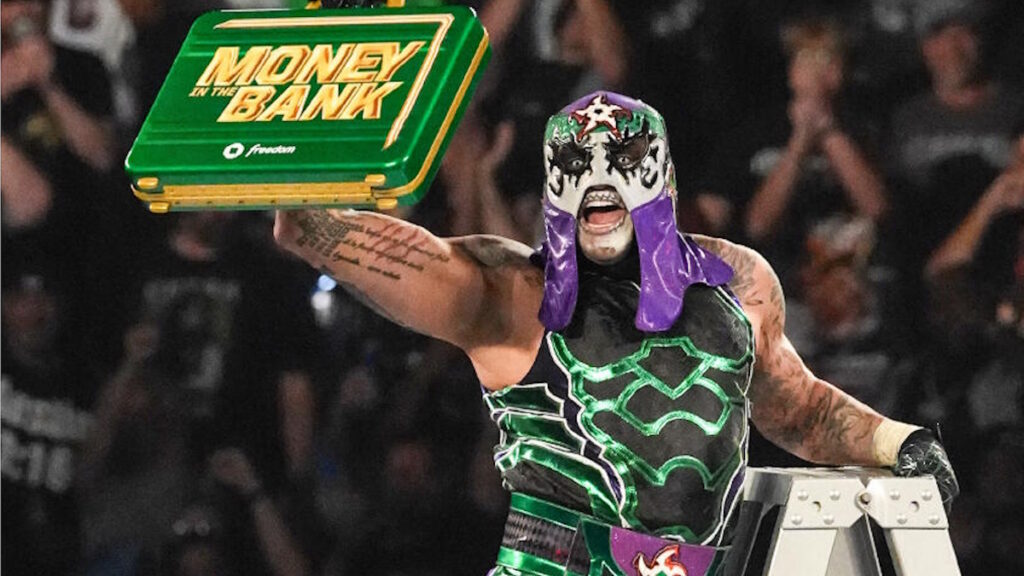 Penta and the WWE Money in the Bank briefcase