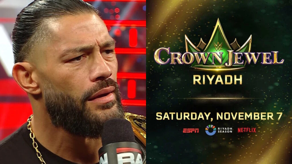 Roman Reigns and WWE Crown Jewel logo