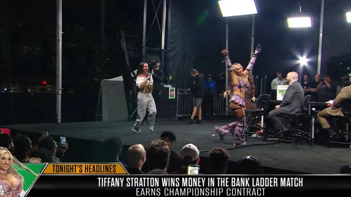 WWE Money In the Bank 2026 post-show Chelsea Green celebrates with Tiffany Stratton