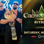 WWE Crown Jewel 2026 logo with Bron Breakker, Austin Theory and Logan Paul.